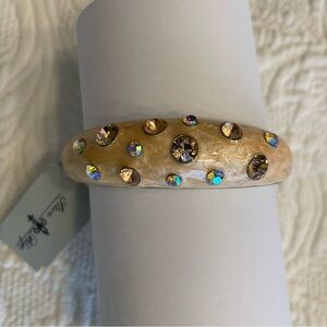 Gold and Orange Wide Cuff Bracelet with Gemstone Accents